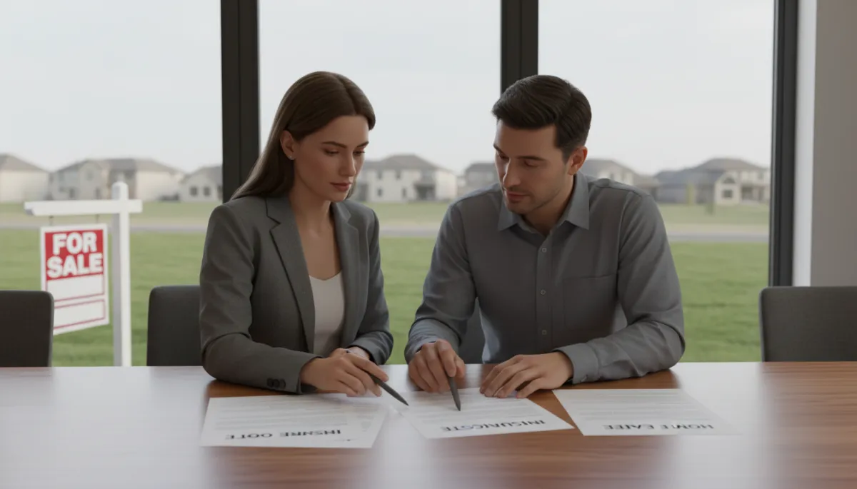 Real estate agent and homeowner in Warrenton reviewing insurance and home details