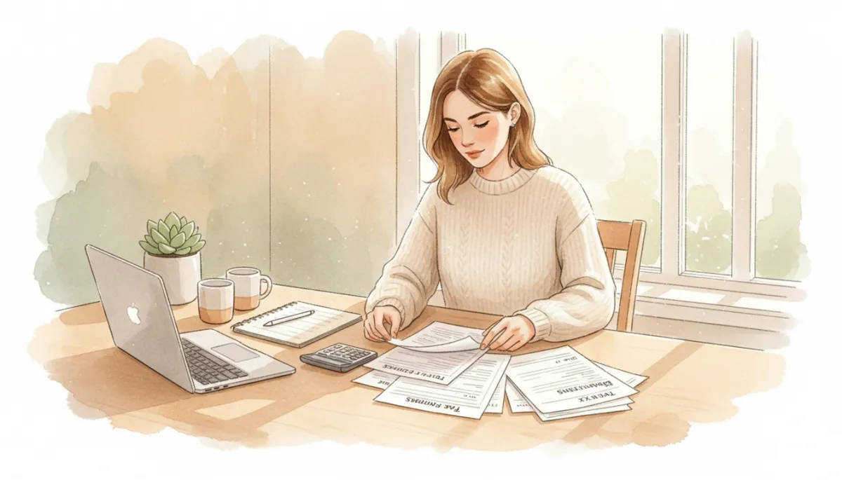 Self-employed borrower organizing financial documents to prepare for a mortgage application