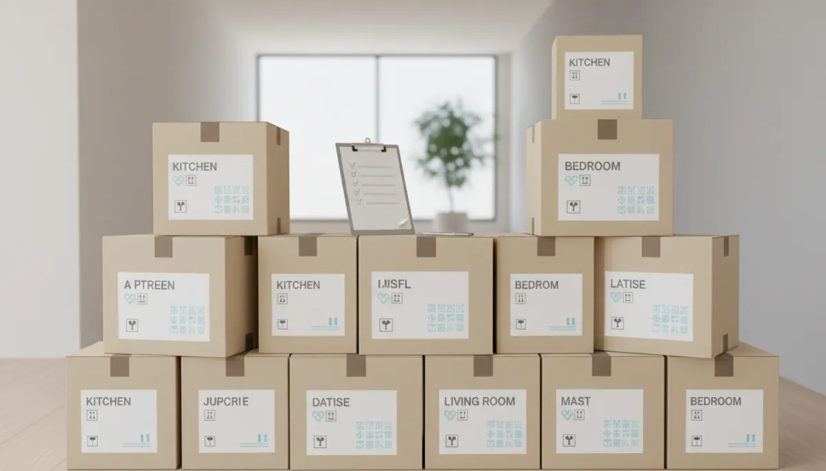 Neatly labeled moving boxes with a checklist to keep the move organized Neatly labeled moving boxes with a checklist to keep the move organized