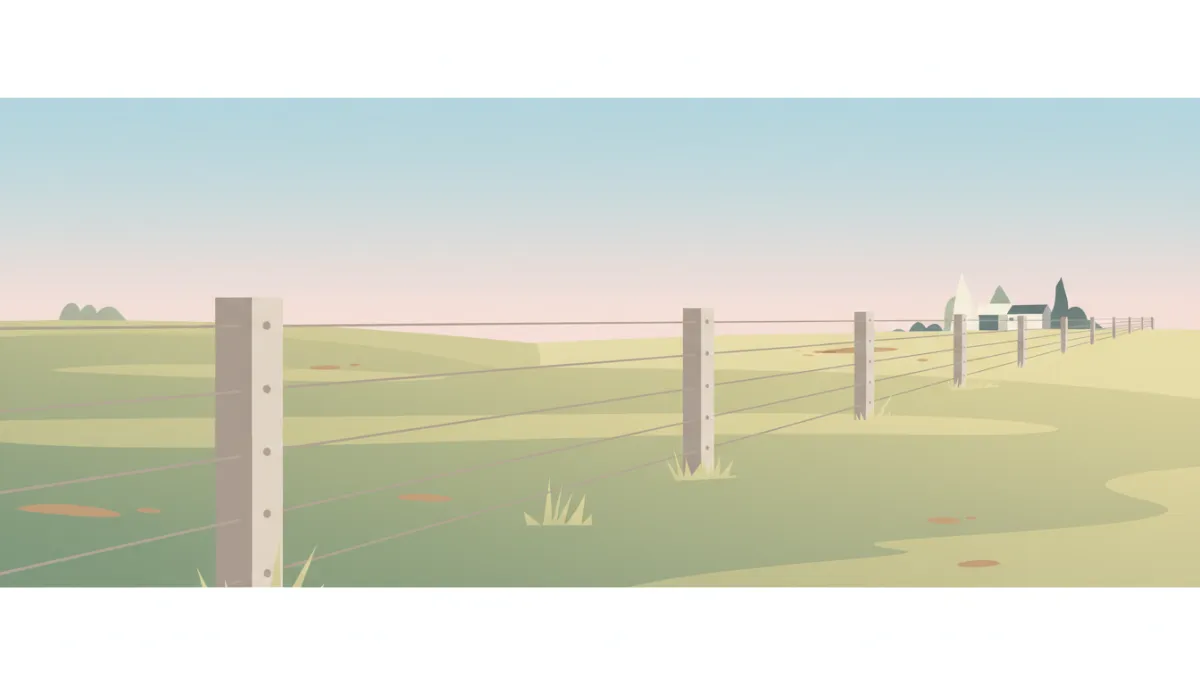 Well-maintained boundary fence along surveyed rural land Well-maintained boundary fence along surveyed rural land