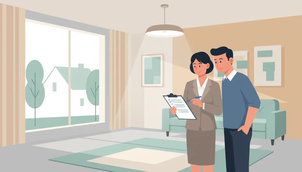 Home buyers and agent reviewing a final walkthrough checklist together Home buyers and agent reviewing a final walkthrough checklist together