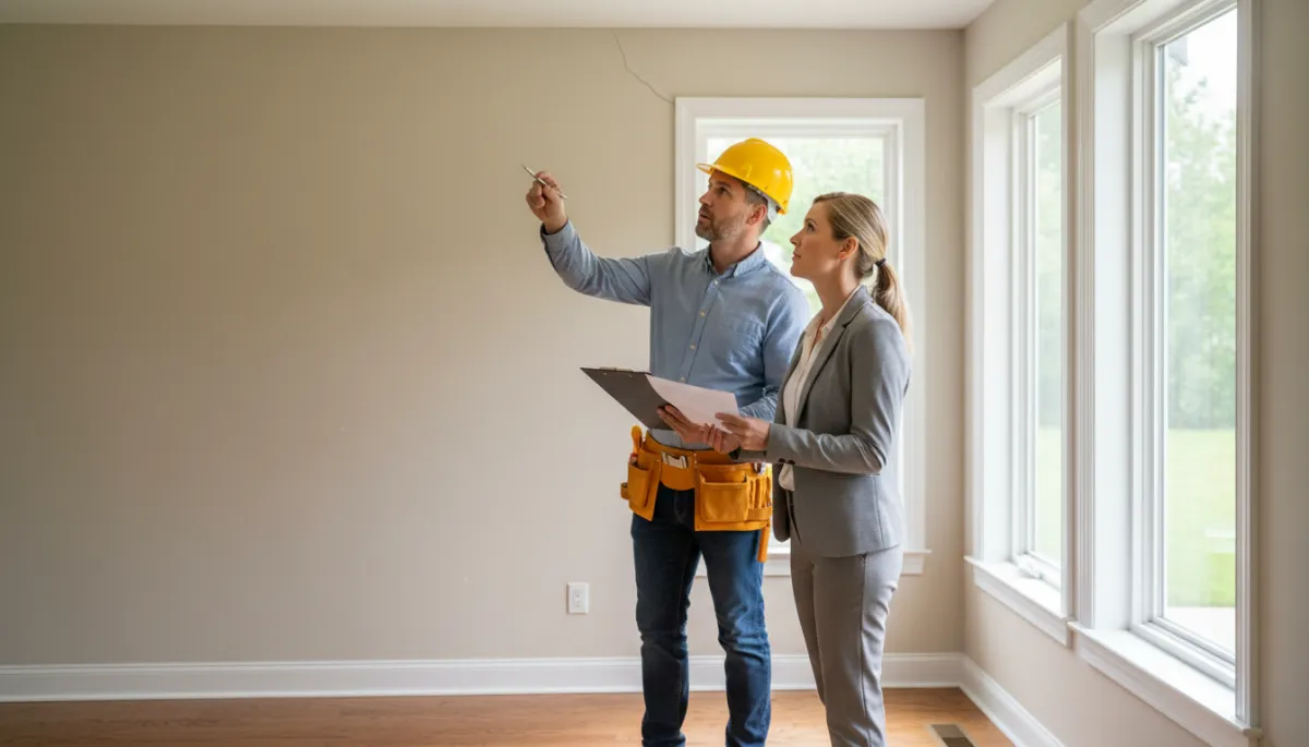 Contractor and property owner reviewing repair estimates inside a rental property Contractor and property owner reviewing repair estimates inside a rental property
