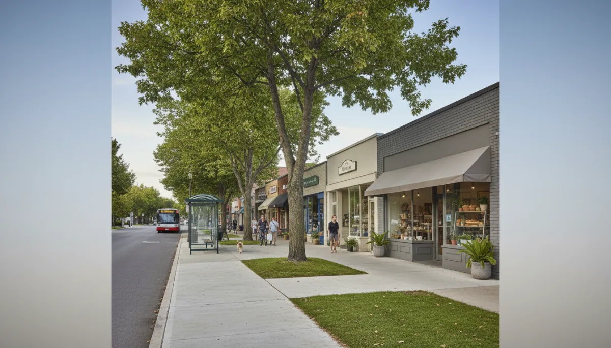 Calm residential street with local shops and public transport access