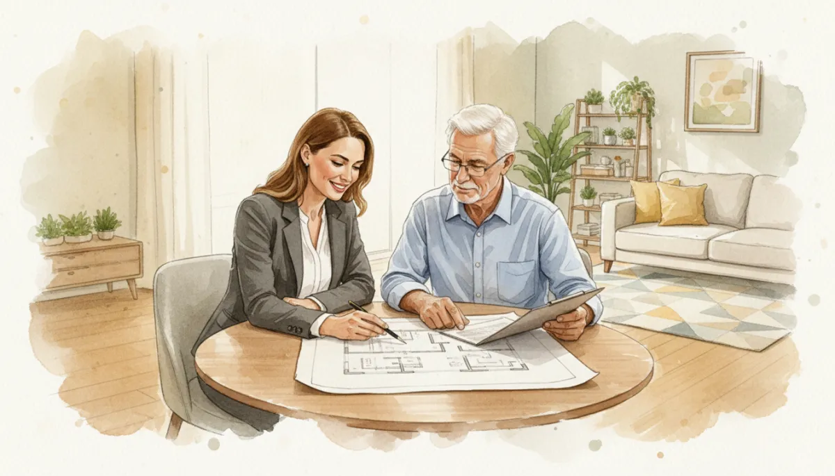 Real estate agent advising a longtime homeowner on preparing their house for sale