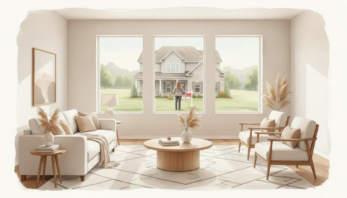 Beautifully staged neutral-toned living room ready for home showings