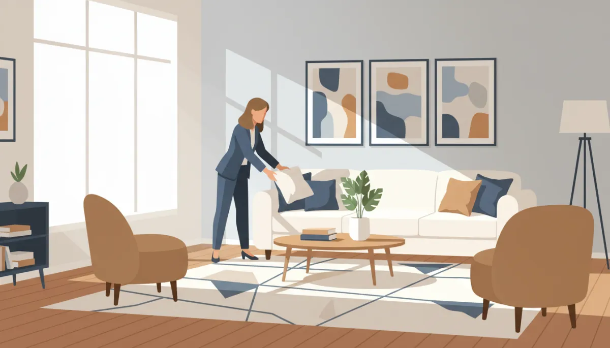 Staged living room prepared for a home showing Staged living room prepared for a home showing