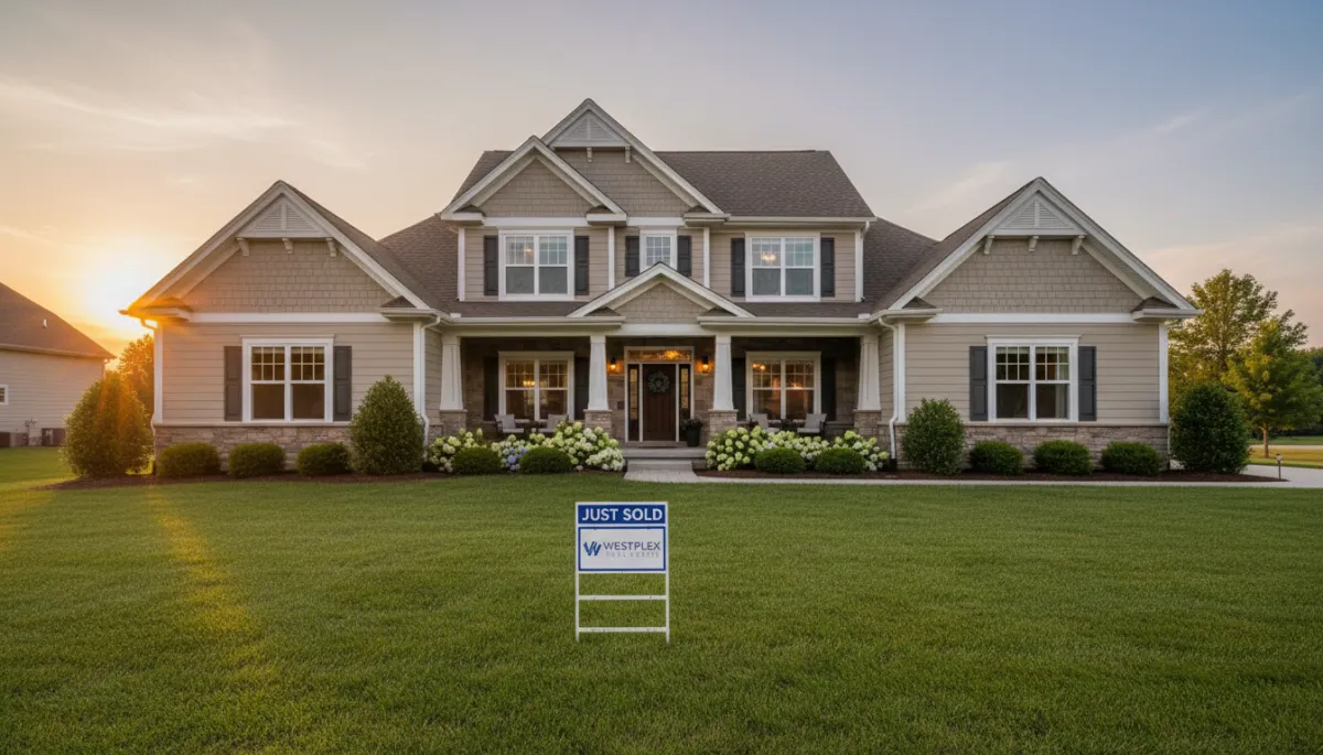Recently sold home with a professional real estate sign in the yard Recently sold home with a professional real estate sign in the yard
