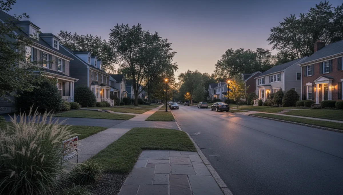 Well-kept homes in a Warren County neighborhood with a for-sale sign