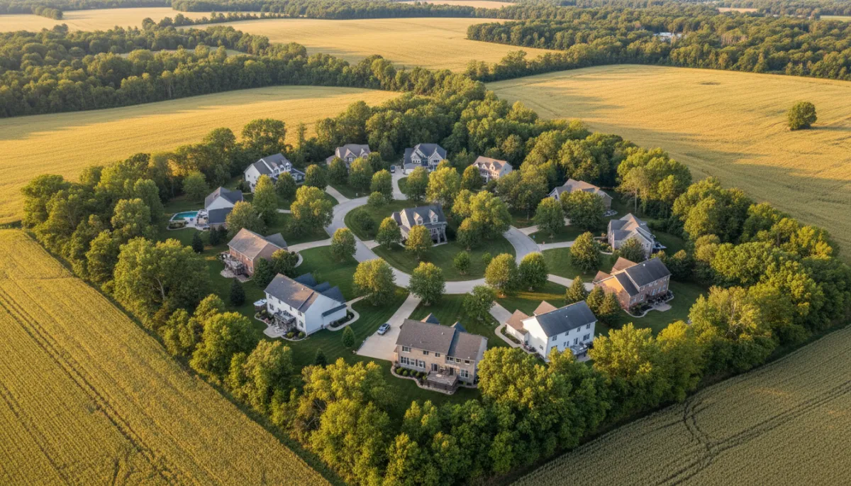 Aerial view of a residential neighborhood in Warren County Missouri