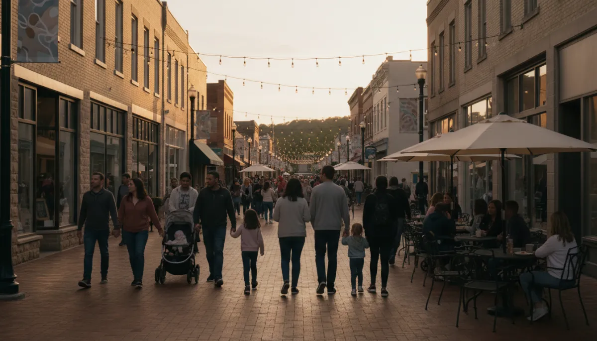 Small town community enjoying a lively main street event Small town community enjoying a lively main street event