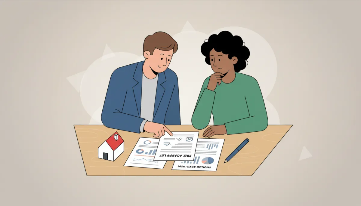 Lender and homebuyer reviewing a mortgage pre-approval letter