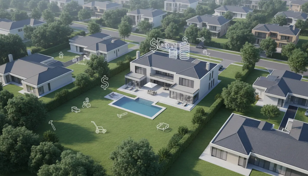 Large home contrasted with smaller neighboring properties