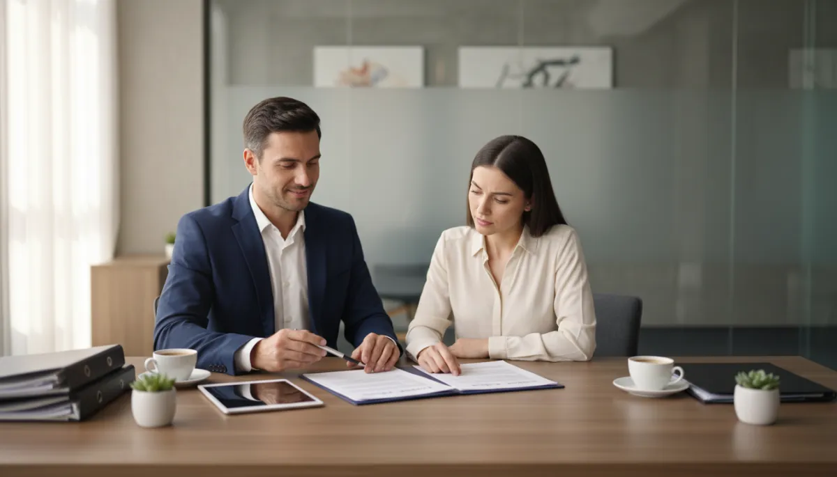 Real estate agent reviewing contract terms with a concerned home seller