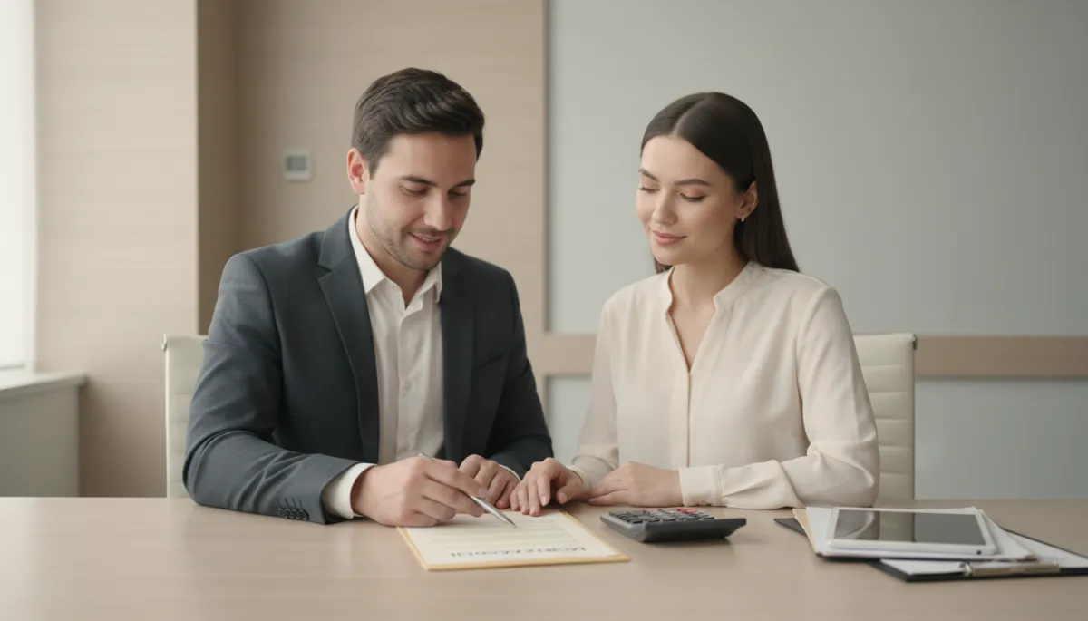 Buyer and mortgage advisor reviewing a home loan approval letter