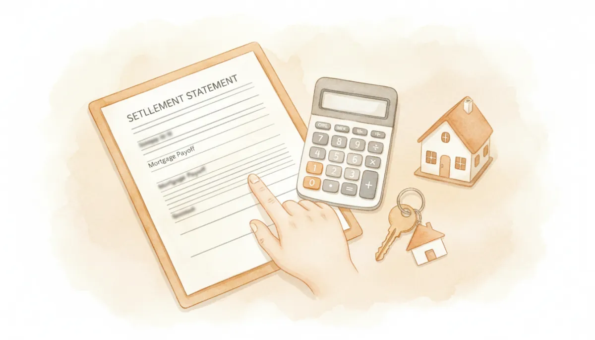 Closing statement highlighting the mortgage payoff line during a home sale Closing statement highlighting the mortgage payoff line during a home sale