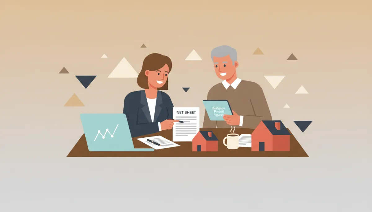 Real estate agent explaining mortgage payoff and net proceeds to a homeowner