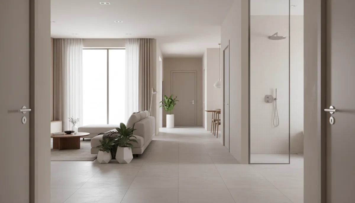Open-concept home interior designed with aging-in-place friendly features