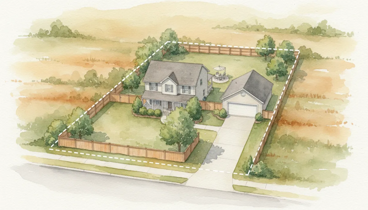 Overhead view of a Missouri home with clearly defined property boundaries