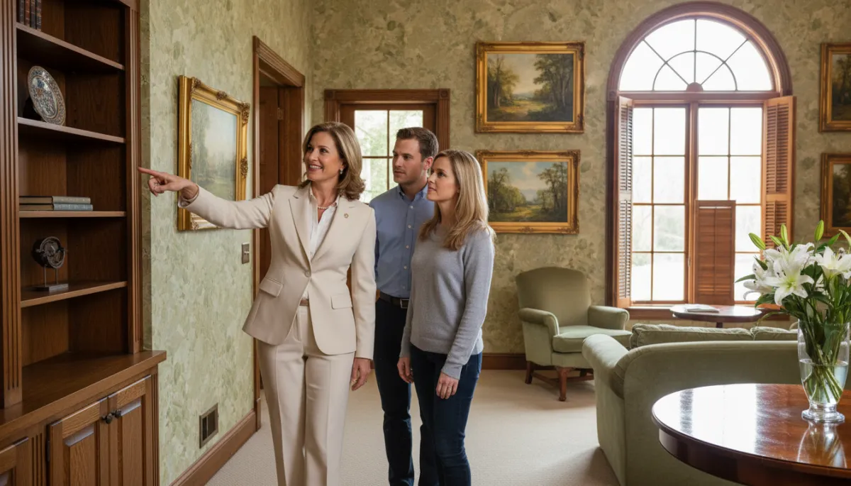 Agent touring buyers through a home and discussing its features