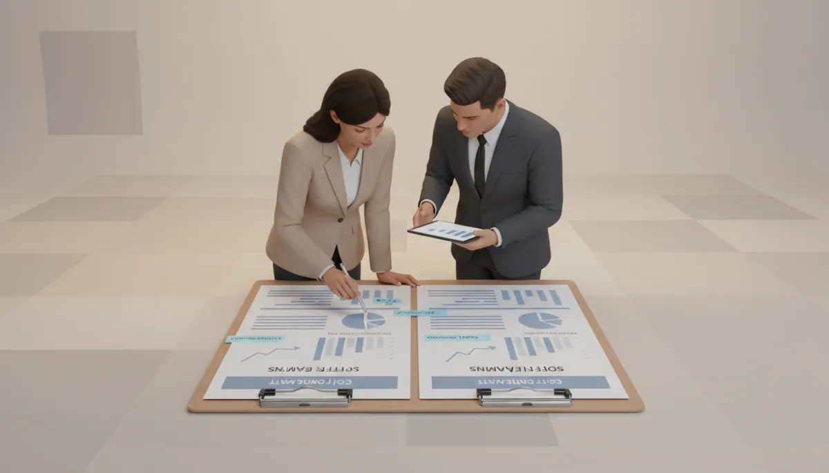 Seller and agent comparing two different real estate offers Seller and agent comparing two different real estate offers