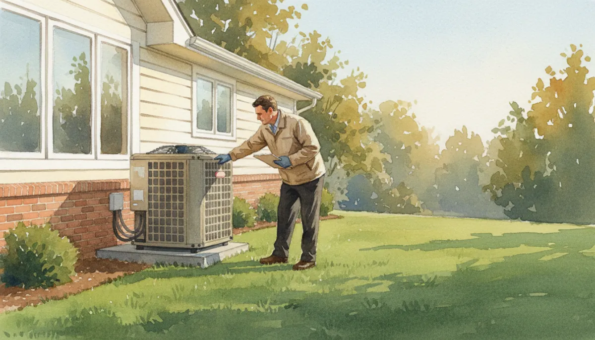 Home inspector evaluating the condition of an older HVAC unit Home inspector evaluating the condition of an older HVAC unit