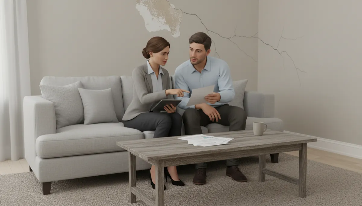 Real estate agent discussing repair-related value impact with a homeowner