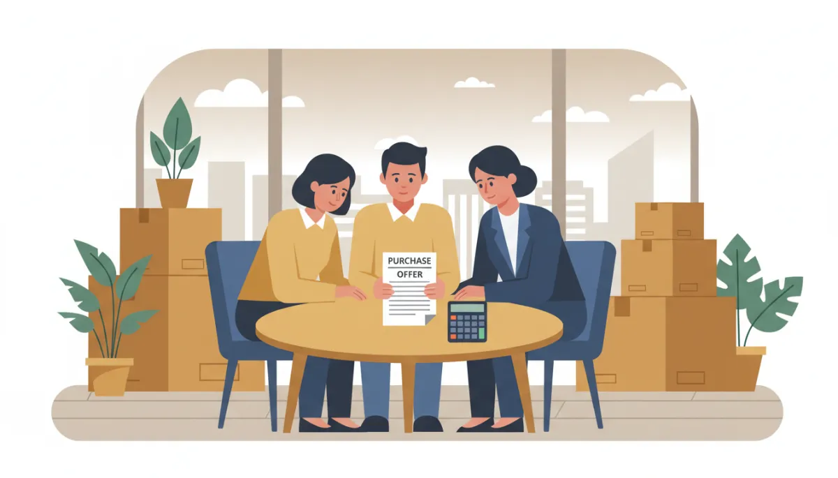 Family members reviewing a purchase offer for their inherited home with a professional advisor Family members reviewing a purchase offer for their inherited home with a professional advisor
