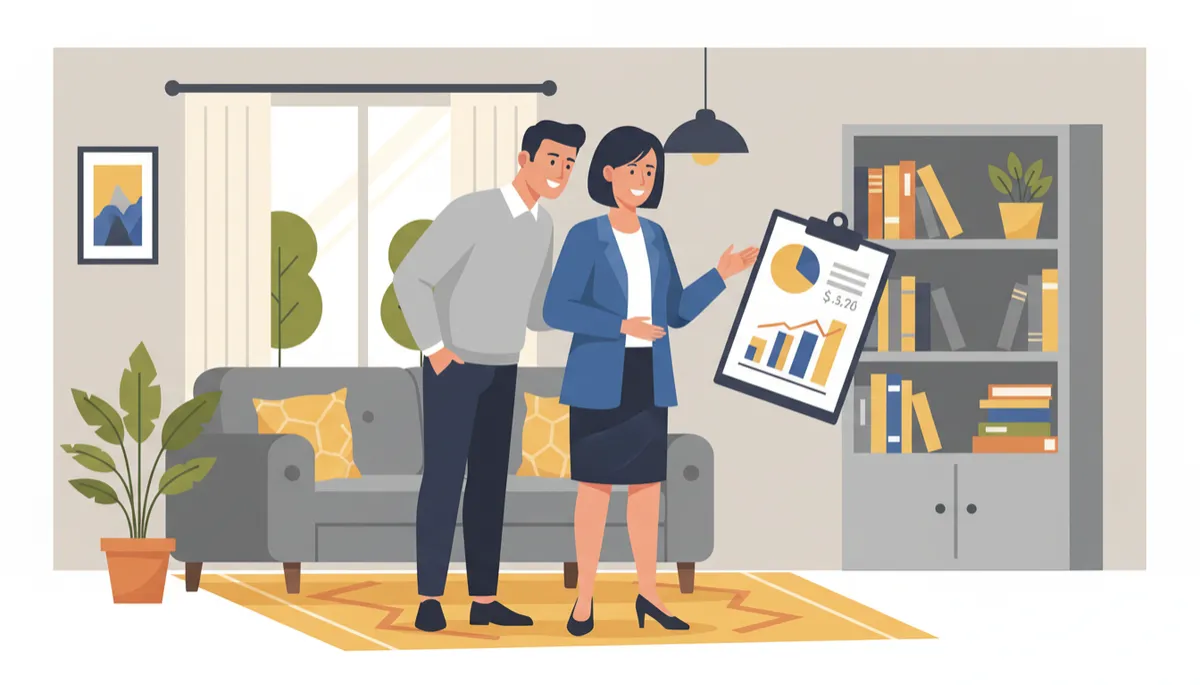 Investor buyers reviewing rental income details for a tenant-occupied property Investor buyers reviewing rental income details for a tenant-occupied property