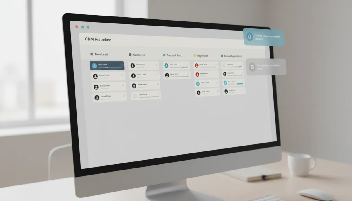 CRM dashboard showing automated follow-up and lead stages
