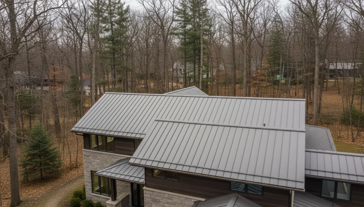 Standing seam metal roof on a Wisconsin home with clean vertical seams