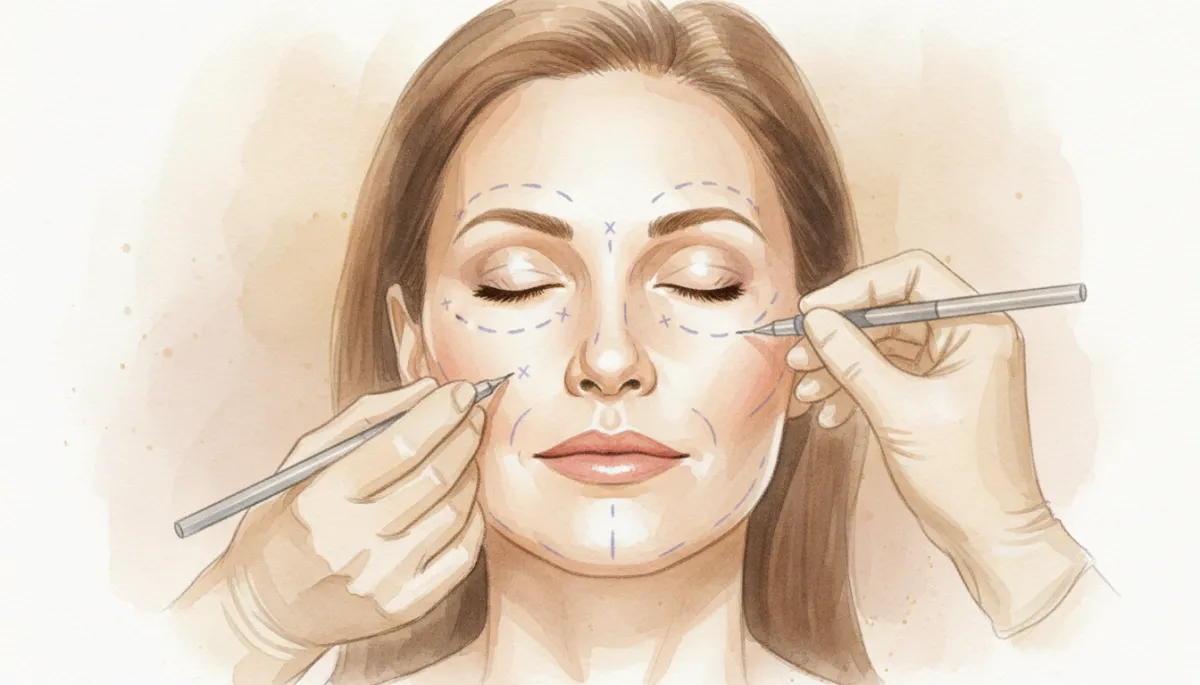 Professional injector planning Botox and dermal filler treatment on a client Professional injector planning Botox and dermal filler treatment on a client