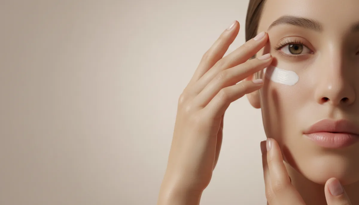 Person gently applying sunscreen around the eyes