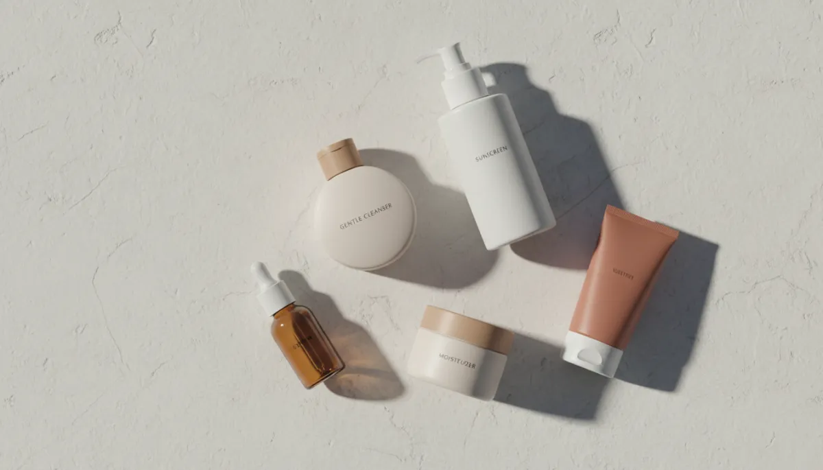 Minimalist skincare products for maintaining skin firmness arranged on a neutral surface Minimalist skincare products for maintaining skin firmness arranged on a neutral surface