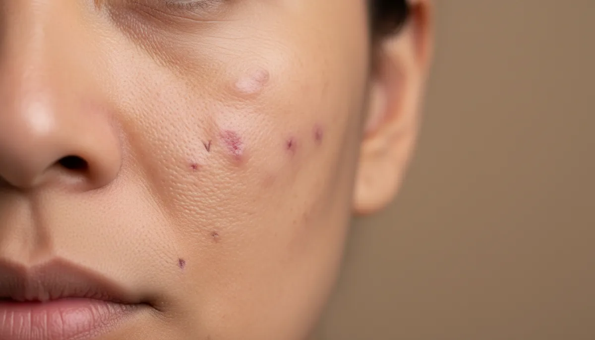 Before and after comparison of acne scar treatment on the cheek