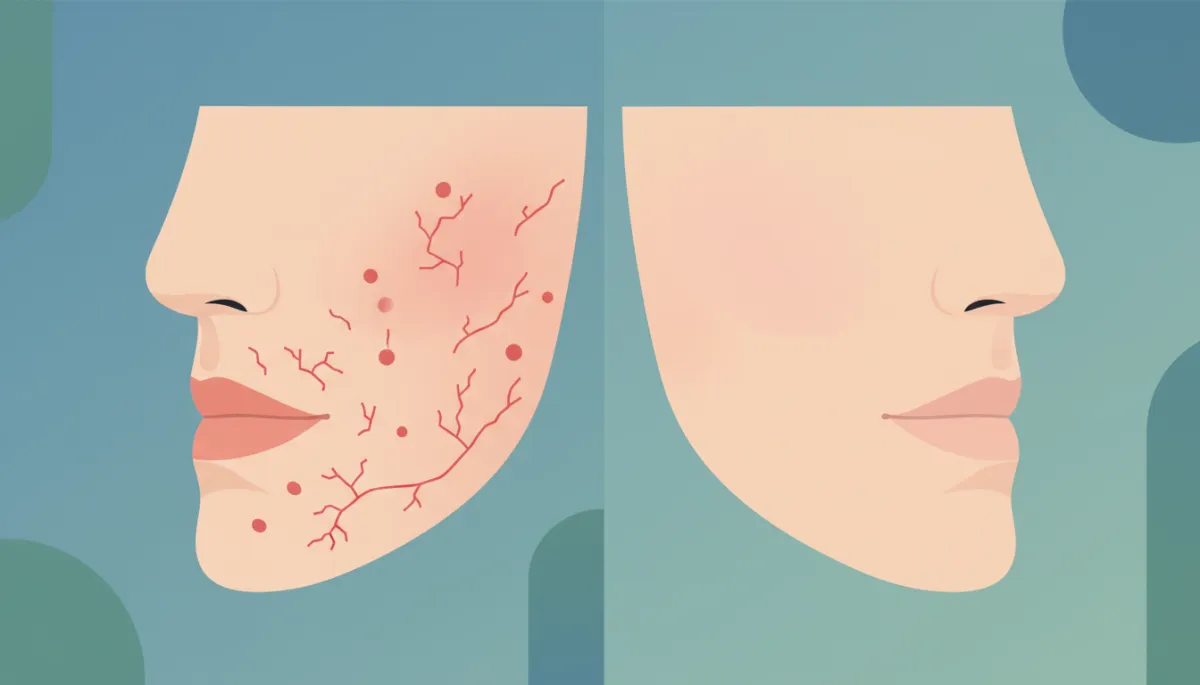 Before and after concept of rosacea redness improvement with IPL treatment