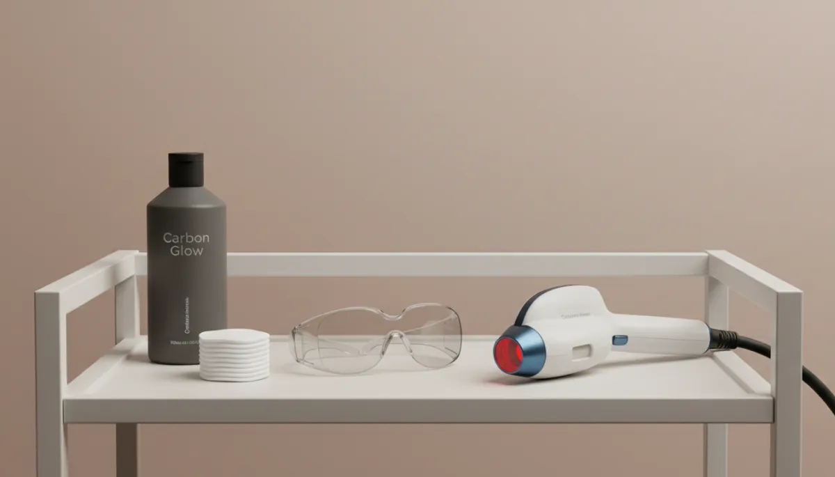 Carbon lotion and laser handpiece prepared for a facial treatment Carbon lotion and laser handpiece prepared for a facial treatment
