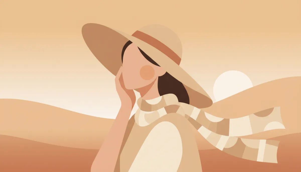 Woman protecting her healing skin from the sun with a hat and scarf Woman protecting her healing skin from the sun with a hat and scarf