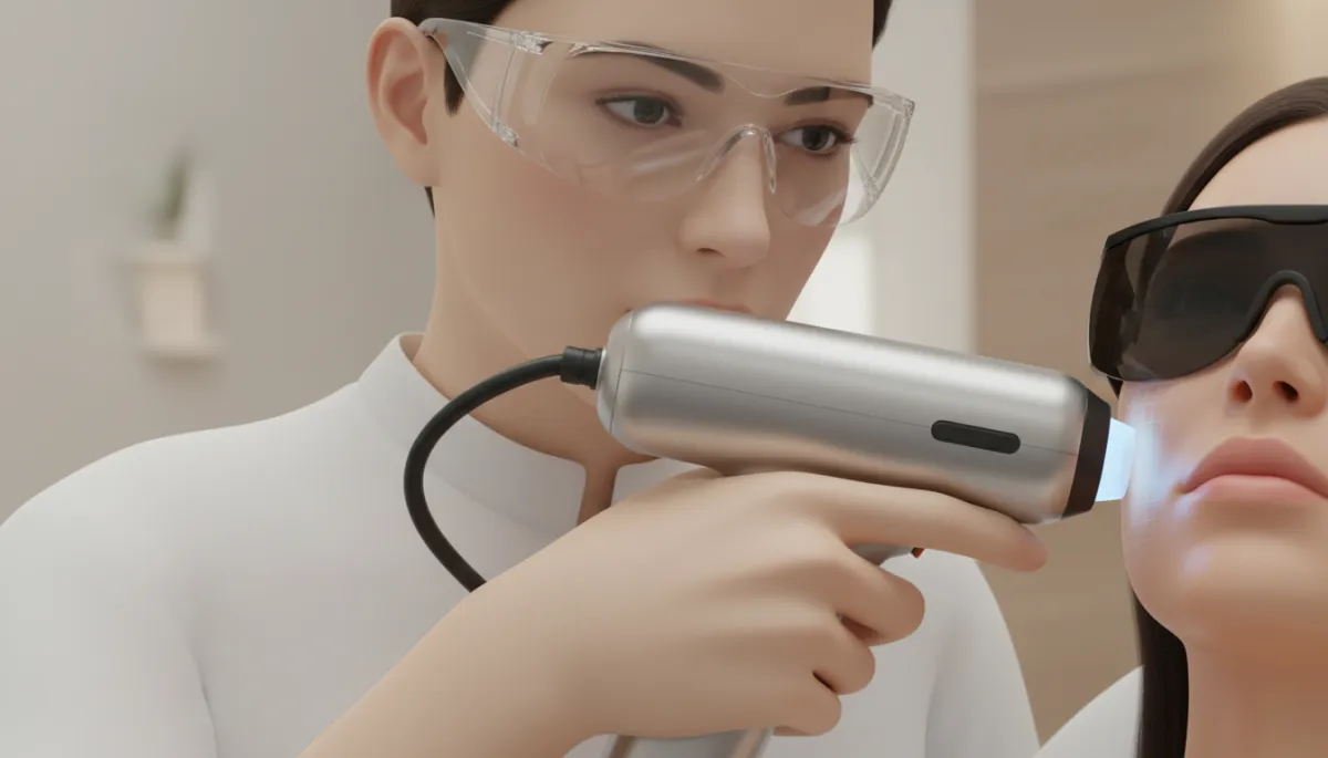 Clinician performing pico laser treatment on a patient's face