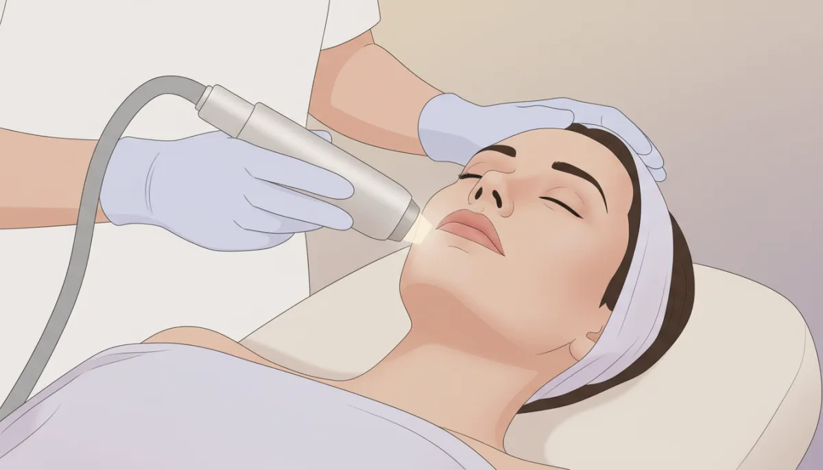 Clinician positioning a Pico laser handpiece over a patient’s skin in a professional setting