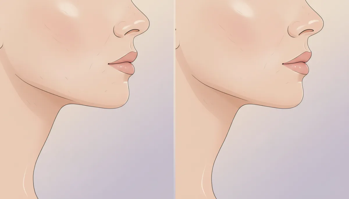 Before and after comparison of non-surgical skin tightening on the lower face and neck