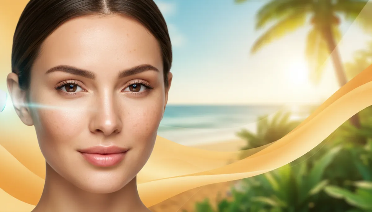 Close-up of a woman with clear skin under Queensland sun