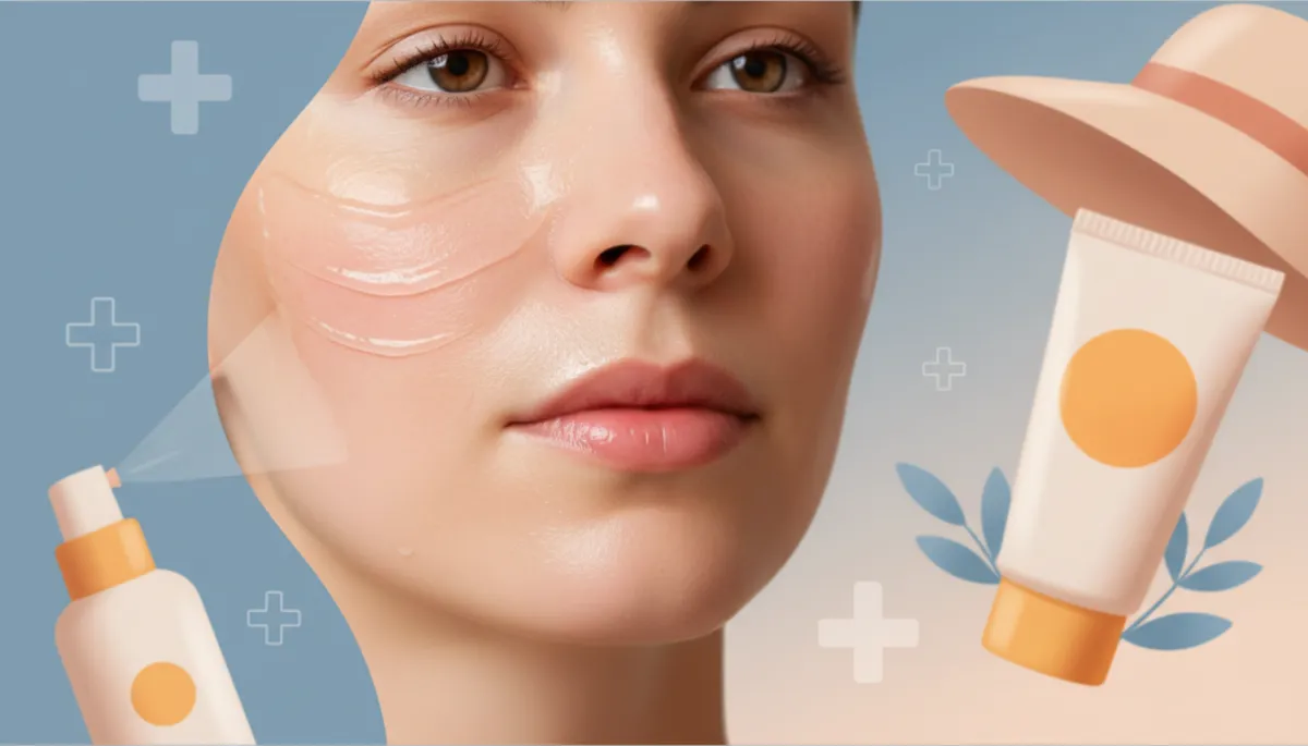 Woman in clinic gently touching cheek after CO2 laser treatment