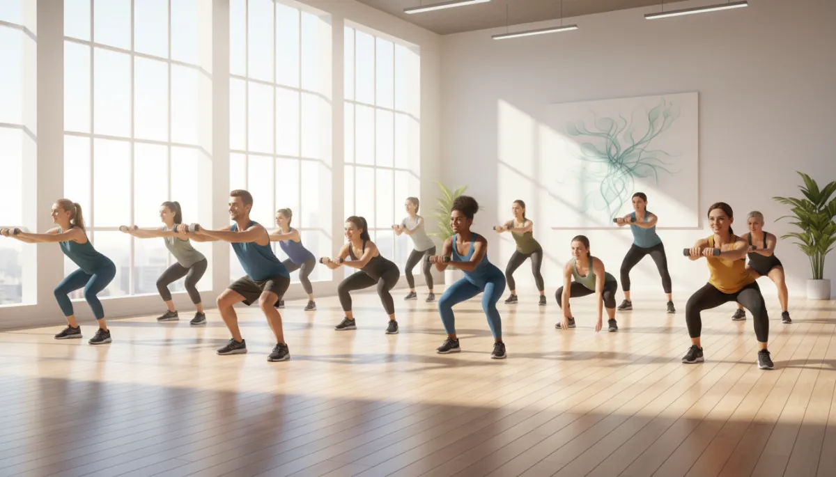 A photorealistic, high-quality image of a diverse group of adults engaging in a yoga or functional training session inside a bright, modern studio. The atmosphere should feel welcoming, motivational, and inclusive, with natural sunlight streaming through large windows, sleek wooden floors, and minimalistic decor. Participants should appear focused and positive, dressed in comfortable athletic wear, representing different ages, genders, and backgrounds. The setting should convey a sense of new beginnings and personal growth, in line with the theme of Reborn Academy. A photorealistic, high-quality image of a diverse group of adults engaging in a yoga or functional training session inside a bright, modern studio. The atmosphere should feel welcoming, motivational, and inclusive, with natural sunlight streaming through large windows, sleek wooden floors, and minimalistic decor. Participants should appear focused and positive, dressed in comfortable athletic wear, representing different ages, genders, and backgrounds. The setting should convey a sense of new beginnings and personal growth, in line with the theme of Reborn Academy.