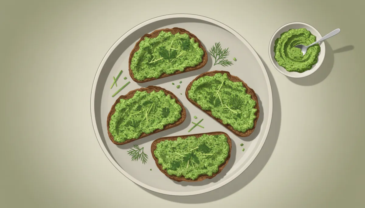 Volkorenbrood met groene broccoli-kruidenspread als gezond beleg