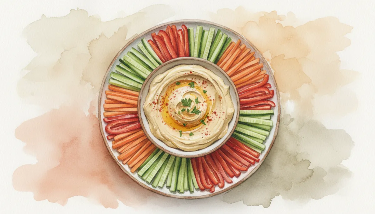 Hummus geserveerd als gezonde dip met rauwkost Hummus geserveerd als gezonde dip met rauwkost