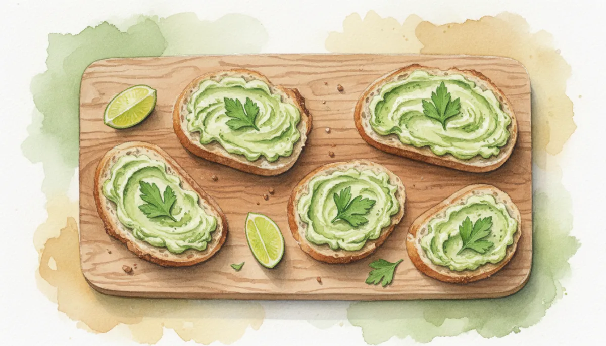 Brood met courgettespread, gegarneerd met limoen en peterselie Brood met courgettespread, gegarneerd met limoen en peterselie