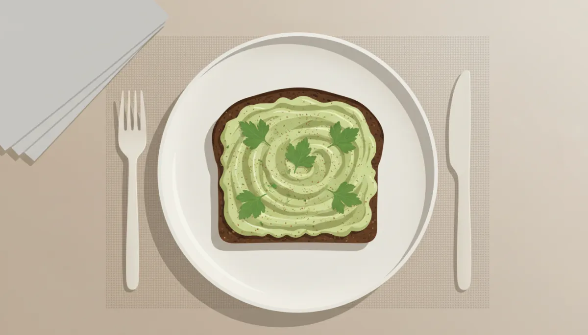 Roggebrood belegd met avocado-kikkererwtenhummus en peterselie Roggebrood belegd met avocado-kikkererwtenhummus en peterselie