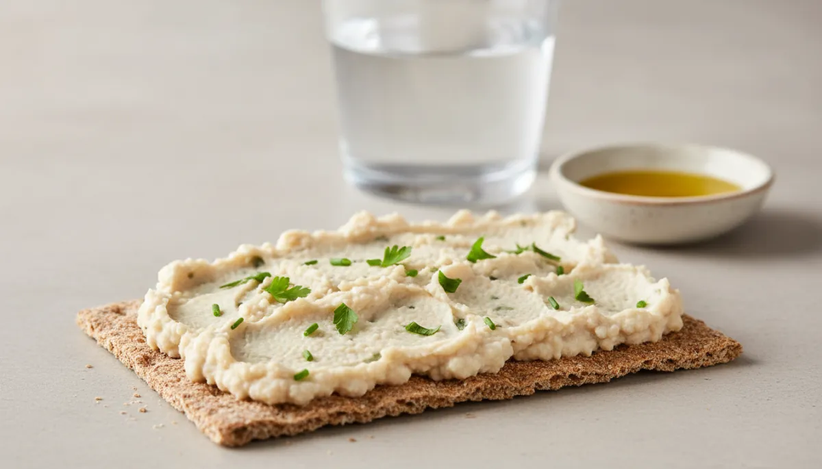 Wittebonenspread op knäckebröd als eenvoudig en smaakvol ontbijt Wittebonenspread op knäckebröd als eenvoudig en smaakvol ontbijt