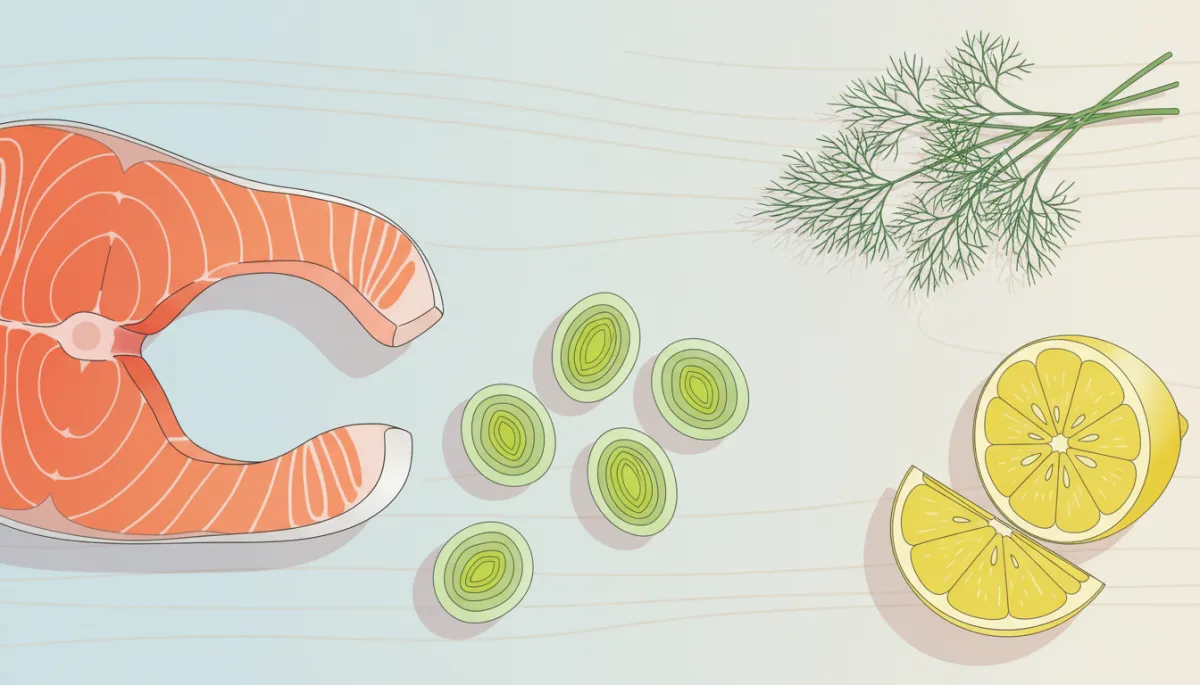 Rauwe zalm, prei, citroen en dille als pure ingrediënten