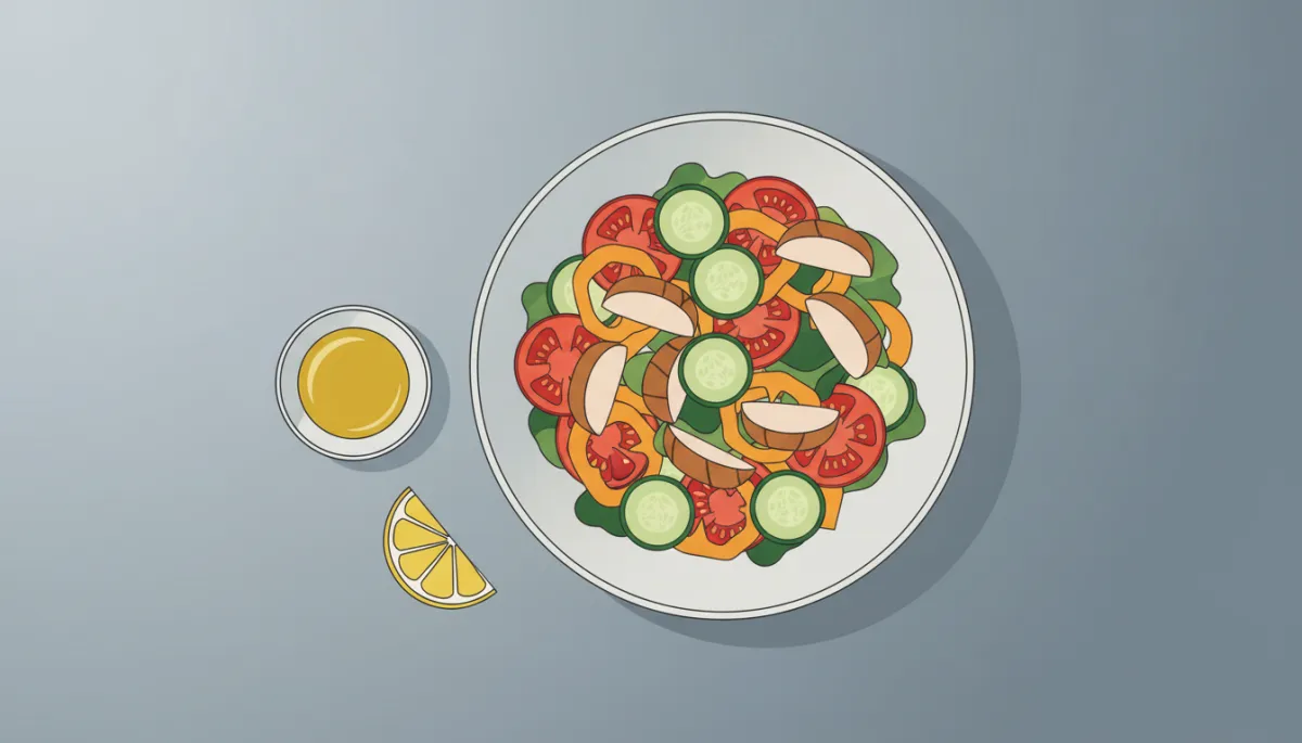 Professioneel gepresenteerde gezonde maaltijdsalade met gerookte kip en groente